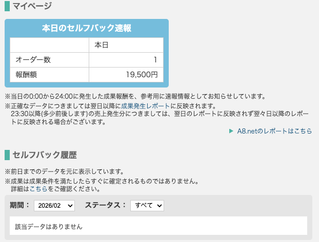 報酬額19,500円の速報画面